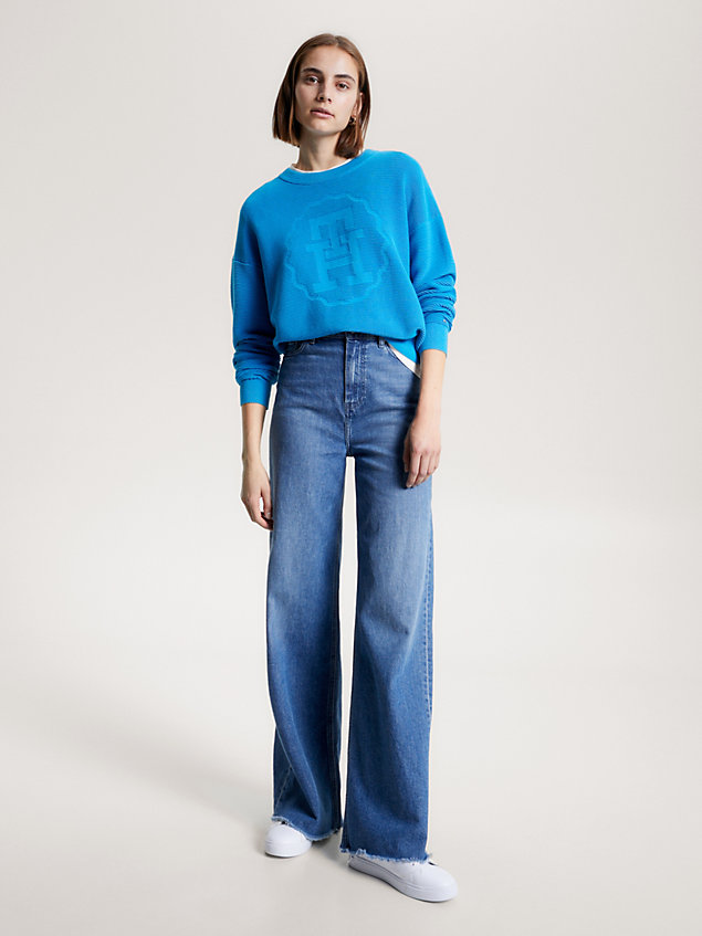 blue teksturowany sweter o luźnym kroju dla kobiety - tommy hilfiger
