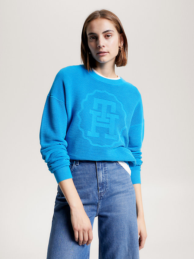blue tonal texture relaxed jumper for women tommy hilfiger