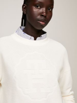 white tonal texture relaxed jumper for women tommy hilfiger