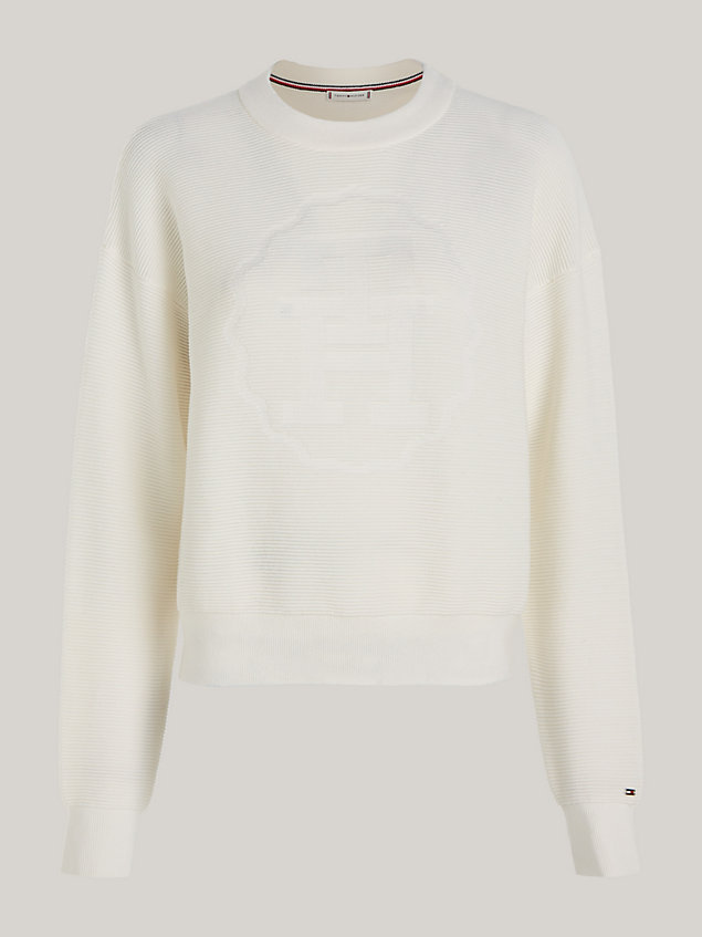 white relaxed trui met ton-sur-ton textuur voor dames - tommy hilfiger