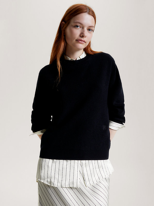 black wool cashmere ribbed relaxed jumper for women tommy hilfiger