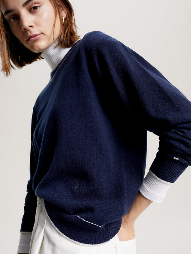 blue recycled cashmere relaxed jumper for women tommy hilfiger