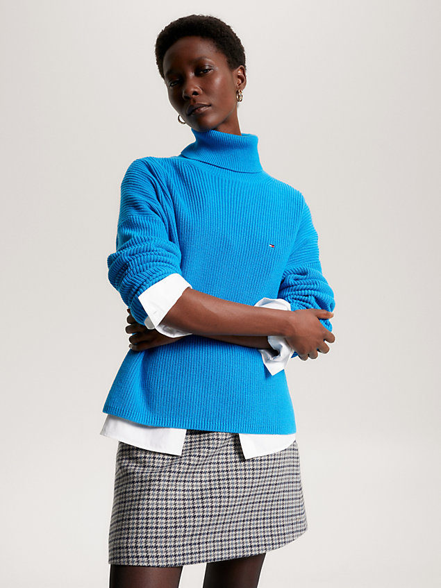 blue bawełniany sweter z golfem dla kobiety - tommy hilfiger