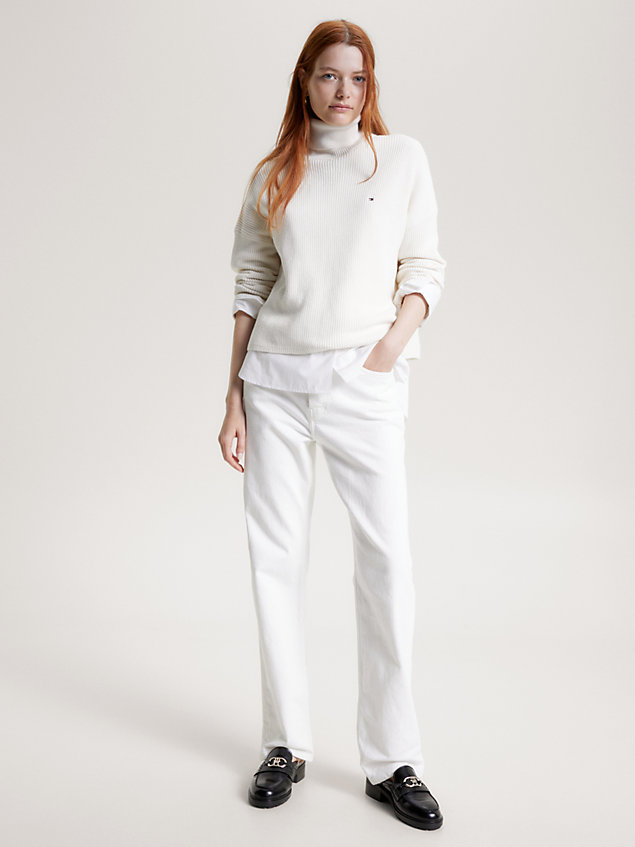 white bawełniany sweter z golfem dla kobiety - tommy hilfiger