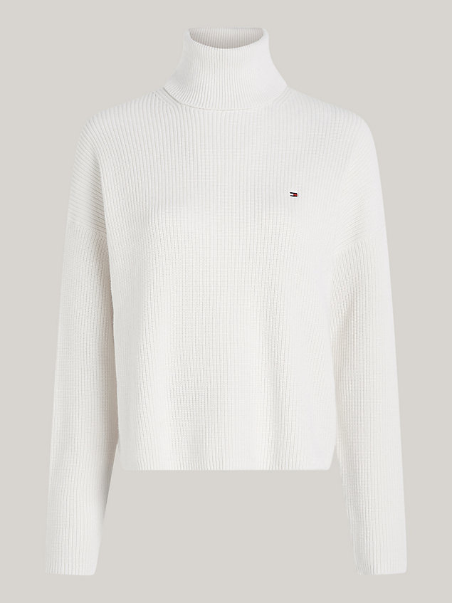 white rippstrick-pullover aus baumwolle für damen - tommy hilfiger