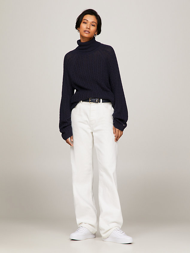 blue wool roll neck relaxed jumper for women tommy hilfiger