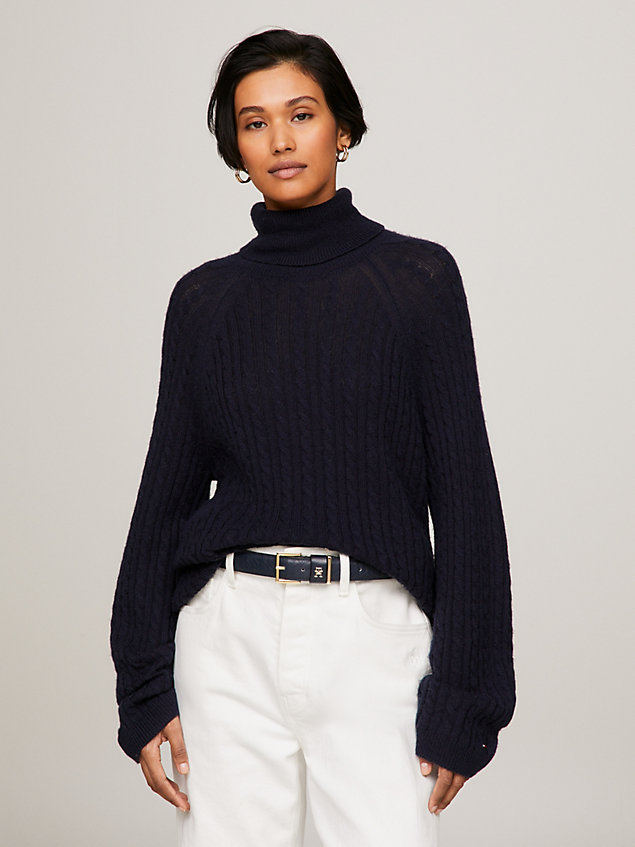 blue wool roll neck relaxed jumper for women tommy hilfiger