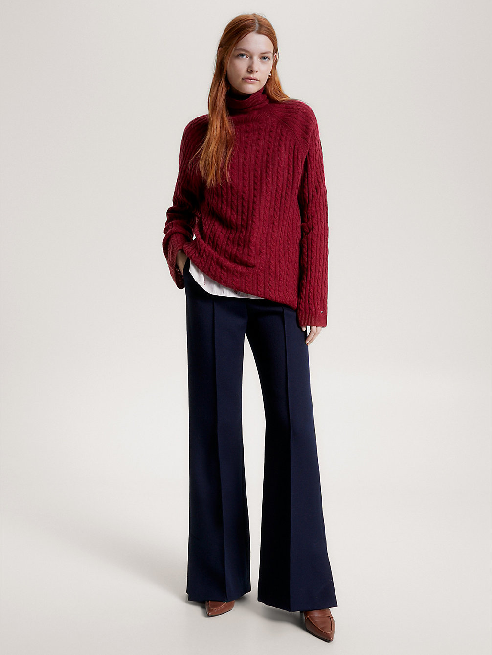 red wool roll neck relaxed jumper for women tommy hilfiger