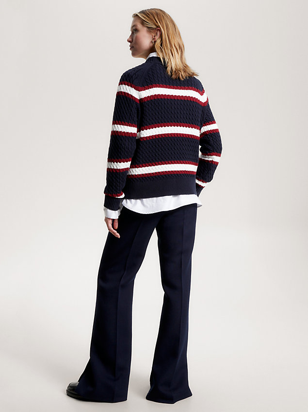 blue stripe mini cable knit jumper for women tommy hilfiger