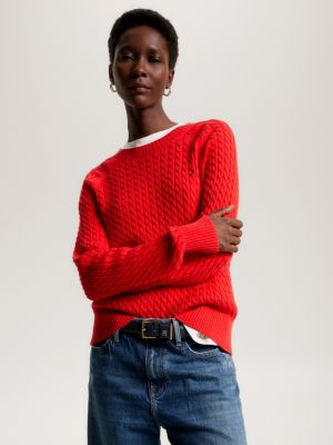 Red cable knit hot sale jumper womens