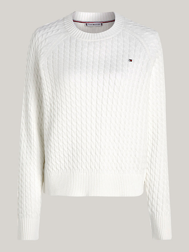 white mini-kabelgebreide trui met strepen voor dames - tommy hilfiger