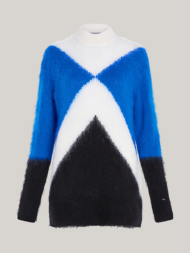 blue relaxed fit argyle-pullover für damen - tommy hilfiger