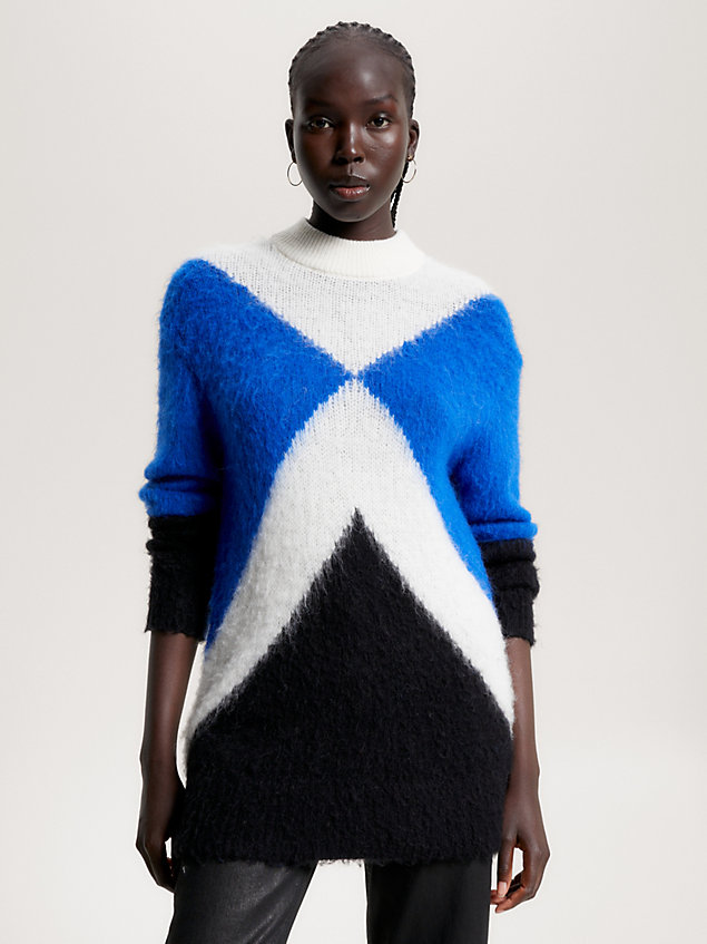blue sweter o luźnym kroju we wzór argyle dla kobiety - tommy hilfiger