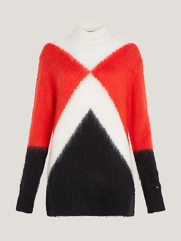 red sweter o luźnym kroju we wzór argyle dla kobiety - tommy hilfiger