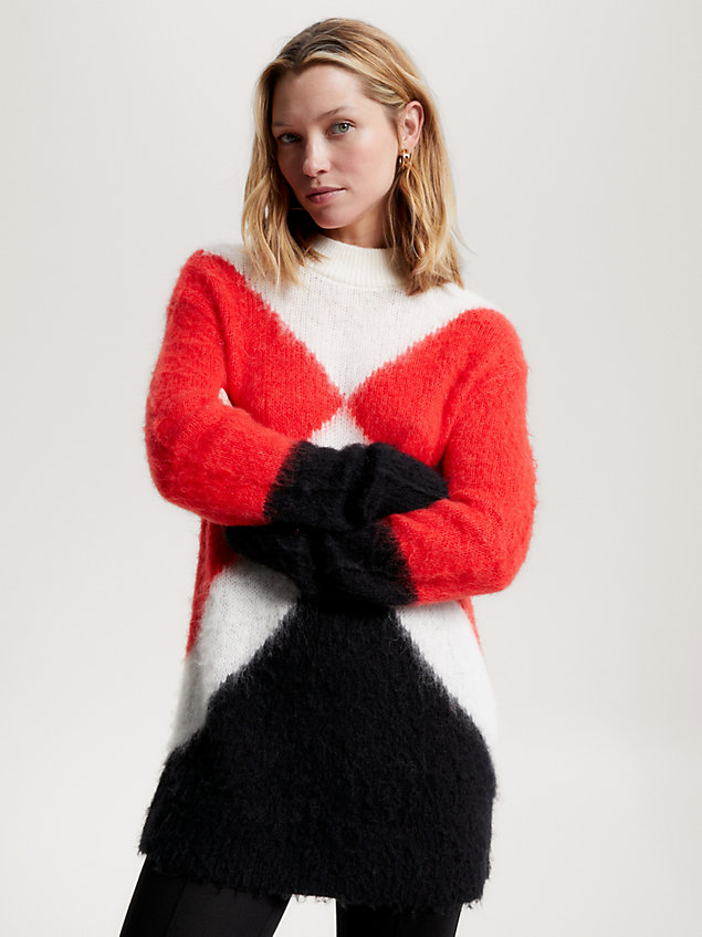 red sweter o luźnym kroju we wzór argyle dla kobiety - tommy hilfiger