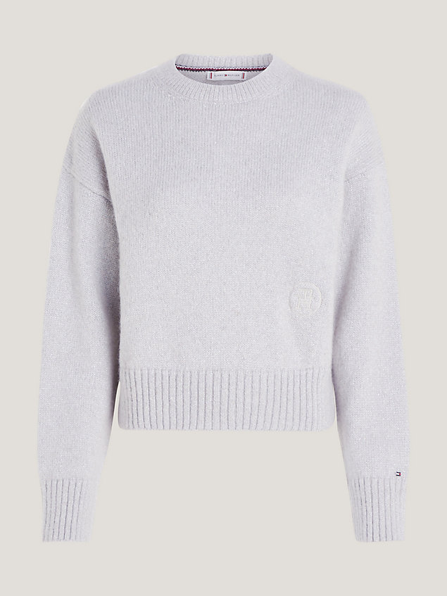 grey metallic relaxed crew neck jumper for women tommy hilfiger