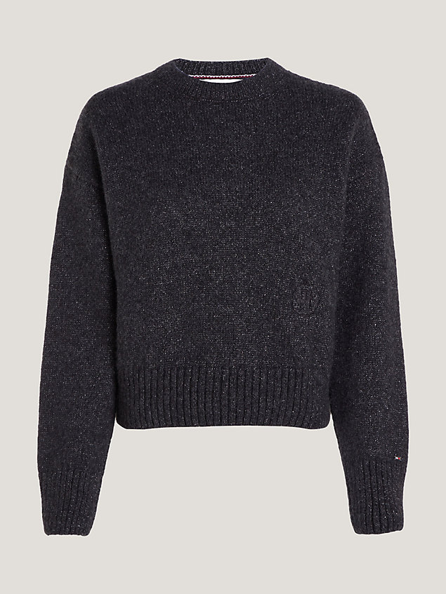 grey metallic relaxed crew neck jumper for women tommy hilfiger