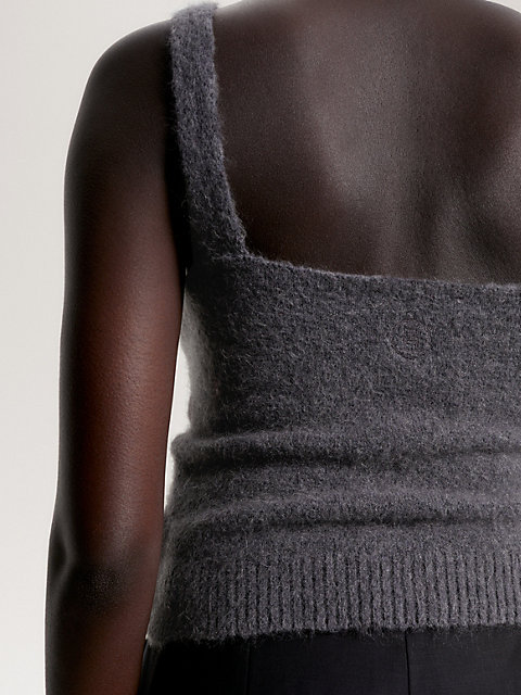grey sleeveless brushed knit crop top for women tommy hilfiger