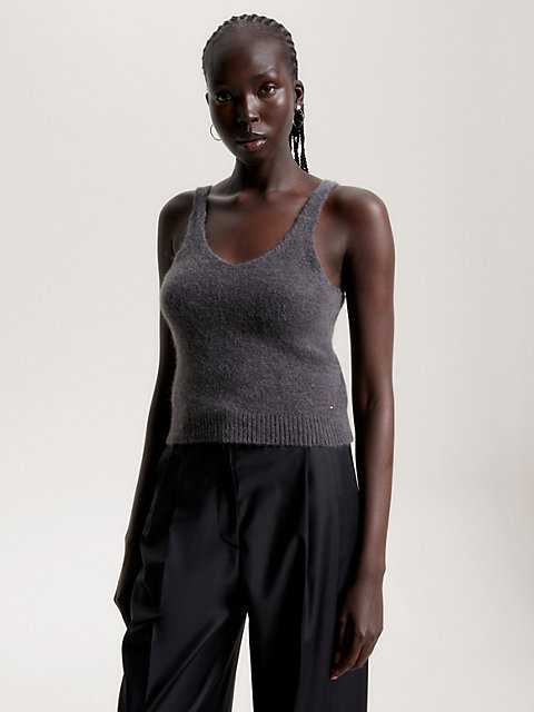 grey sleeveless brushed knit crop top for women tommy hilfiger