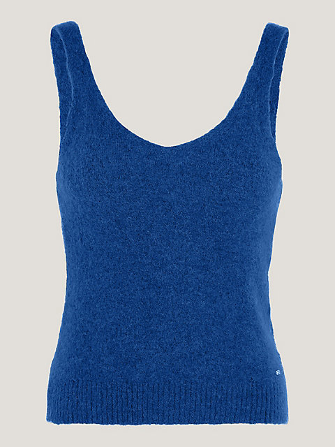 blue sleeveless brushed knit crop top for women tommy hilfiger