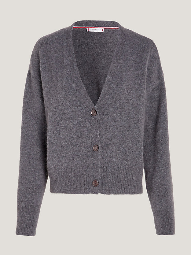 grey brushed knit v-neck relaxed cardigan for women tommy hilfiger