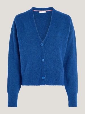 Brushed Knit V-Neck Relaxed Cardigan | Blue | Tommy Hilfiger