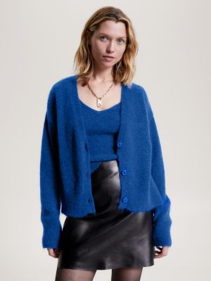 Brushed Knit V-Neck Relaxed Cardigan | Blue | Tommy Hilfiger