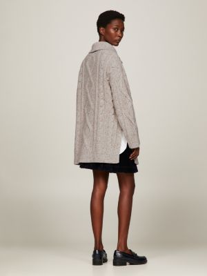 beige heritage cable knit half-zip oversized jumper for women tommy hilfiger