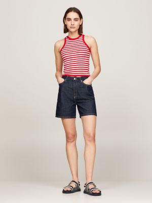 red gestreiftes tanktop mit mikro-zopfmuster für damen - tommy hilfiger