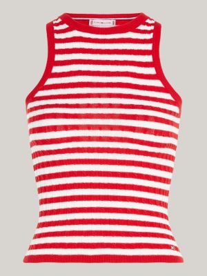 canotta a righe in maglia intrecciata rosso da donne tommy hilfiger