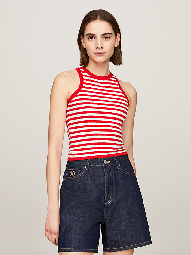 red micro cable knit stripe tank top for women tommy hilfiger