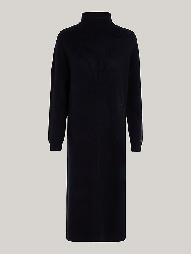 black relaxed fit strickkleid aus woll-kaschmirmix für damen - tommy hilfiger