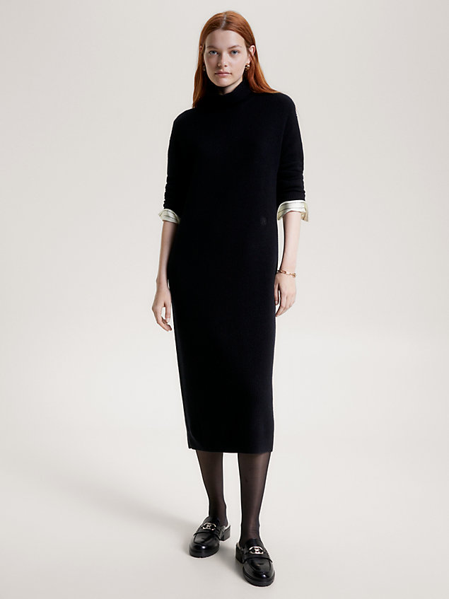 black wool cashmere relaxed midi jumper dress for women tommy hilfiger