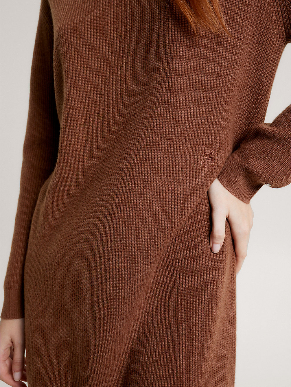 brown relaxed midi-sweaterjurk van wol en kasjmier voor dames - tommy hilfiger