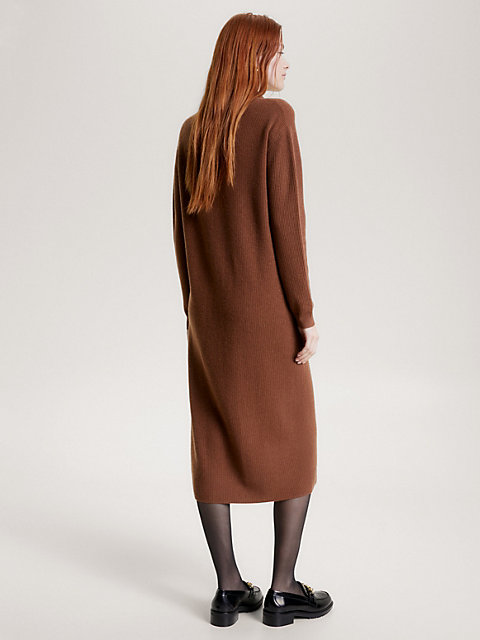 brown wool cashmere relaxed midi jumper dress for women tommy hilfiger