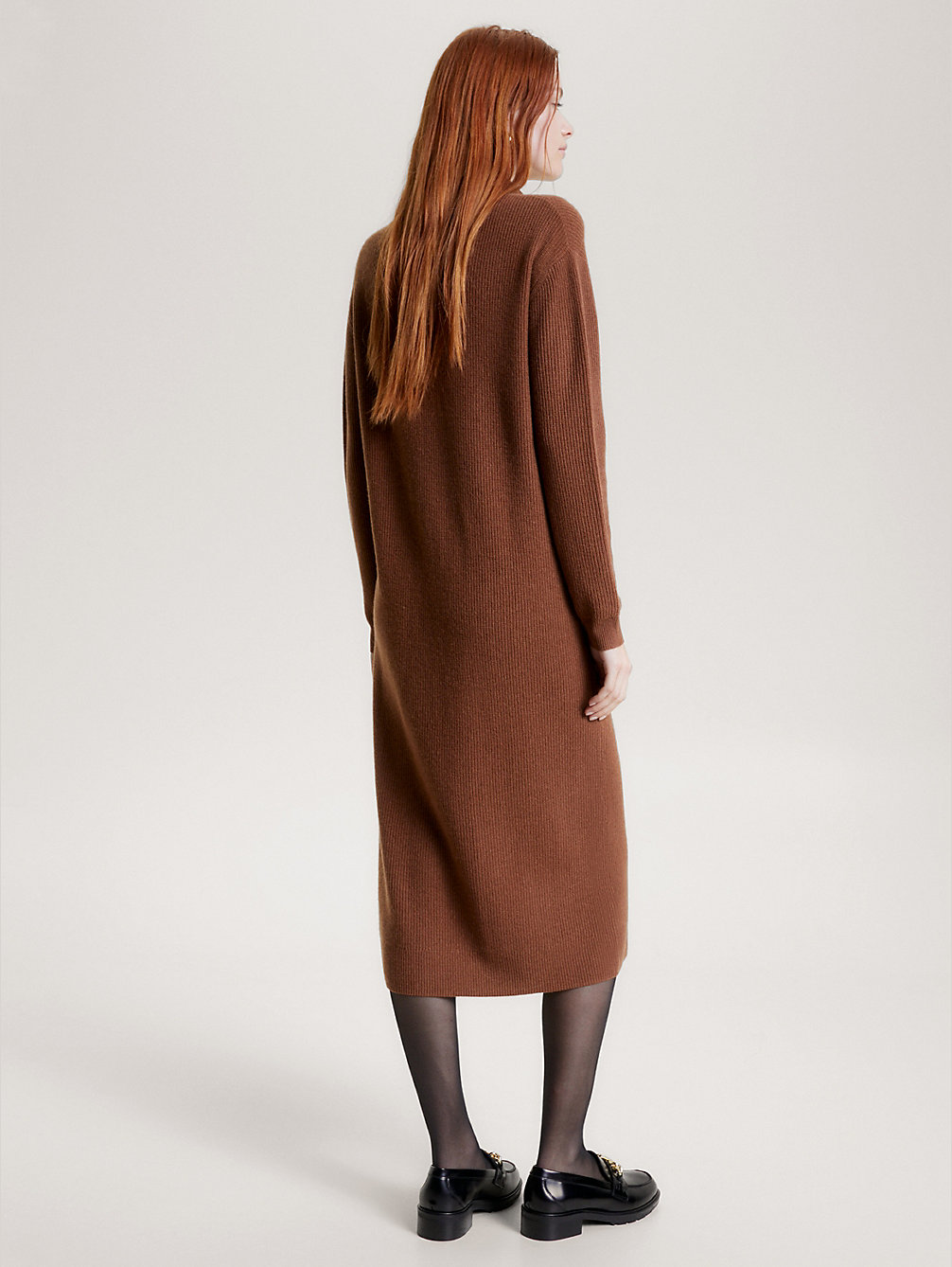 brown wool cashmere relaxed midi jumper dress for women tommy hilfiger