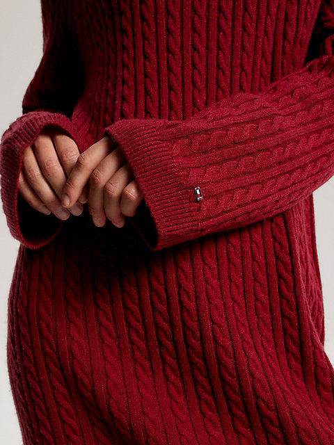 red cable knit wool relaxed jumper dress for women tommy hilfiger