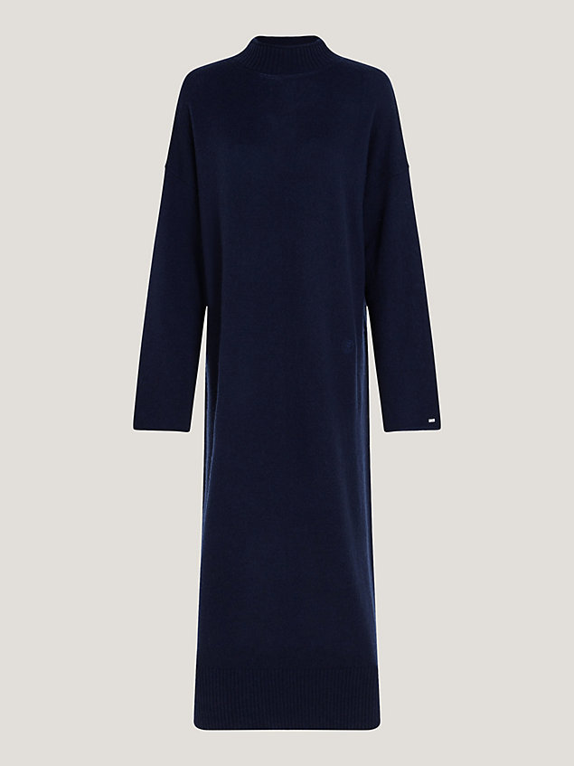 blue wool relaxed fit midi jumper dress for women tommy hilfiger
