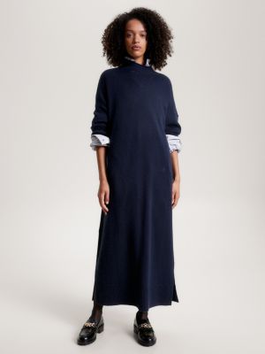 Robe pull midi d contract e en laine Bleu Tommy Hilfiger