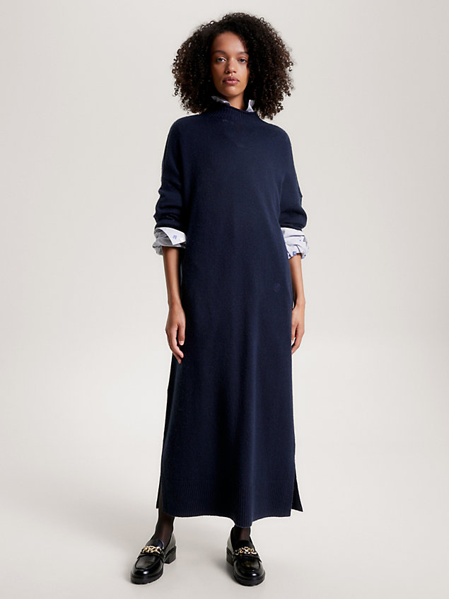 blue wool relaxed fit midi jumper dress for women tommy hilfiger