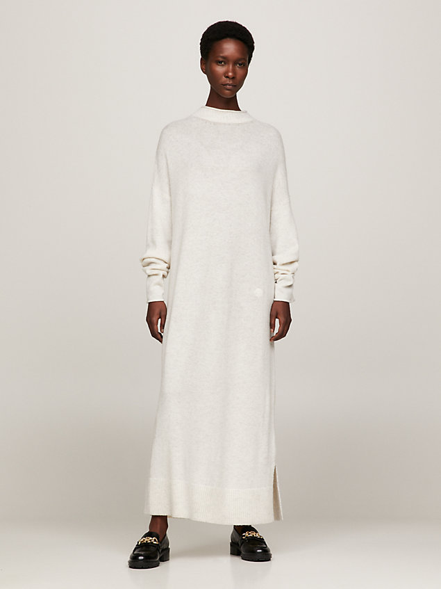 white wool relaxed fit midi jumper dress for women tommy hilfiger