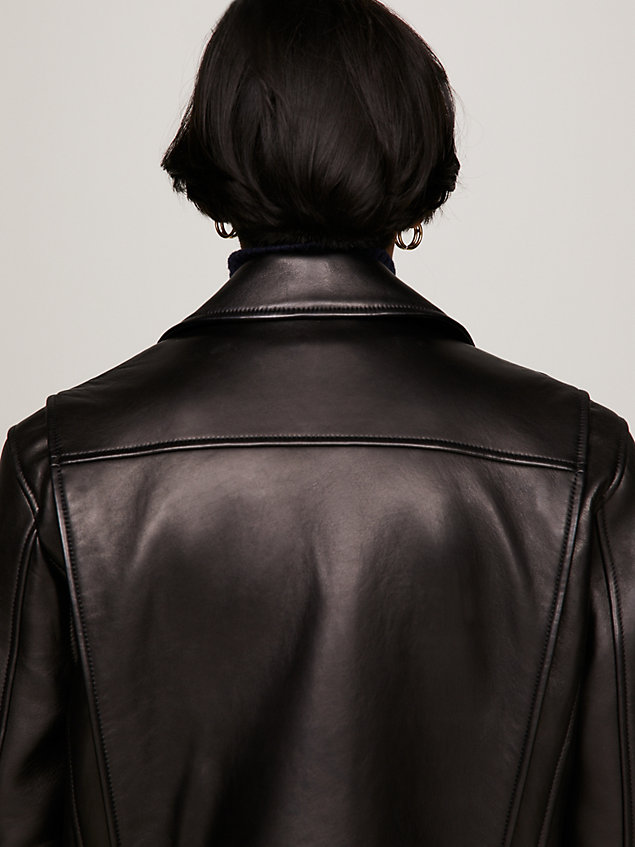 black leather slim fit biker jacket for women tommy hilfiger