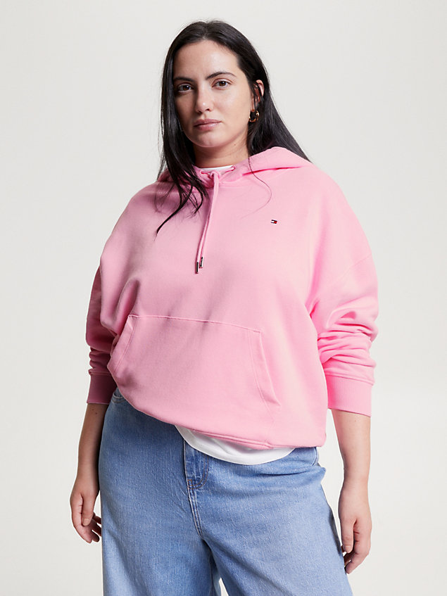 pink curve 1985 collection modern terry hoody for women tommy hilfiger