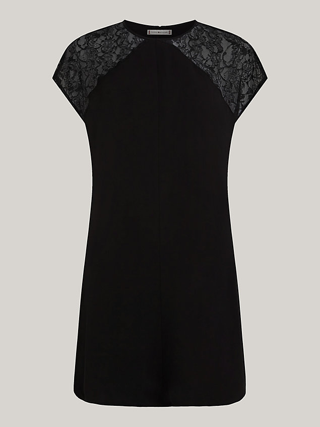 black lace fit and flare relaxed mini dress for women tommy hilfiger