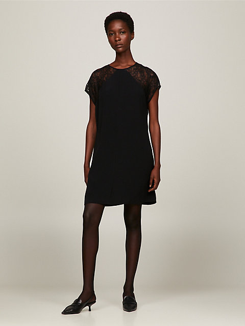 black sukienka o dopasowanym i rozkloszowanym kroju dla kobiety - tommy hilfiger