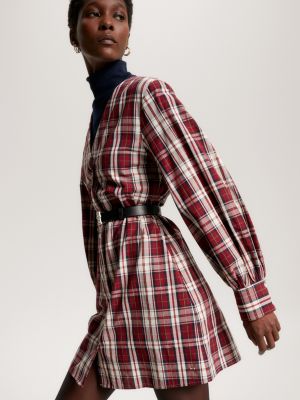 Robe chemise en tartan col en V Rouge Tommy Hilfiger