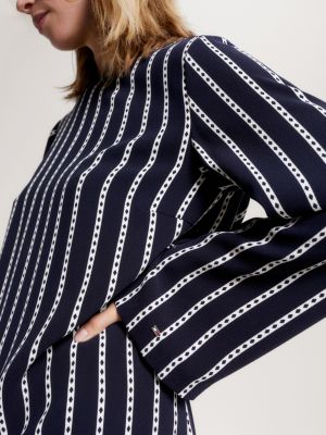 Argyle Stripe Crepe Relaxed Shift Dress | Blue | Tommy Hilfiger | Ringelkleider