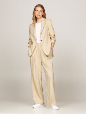 beige single breasted regular fit blazer for women tommy hilfiger