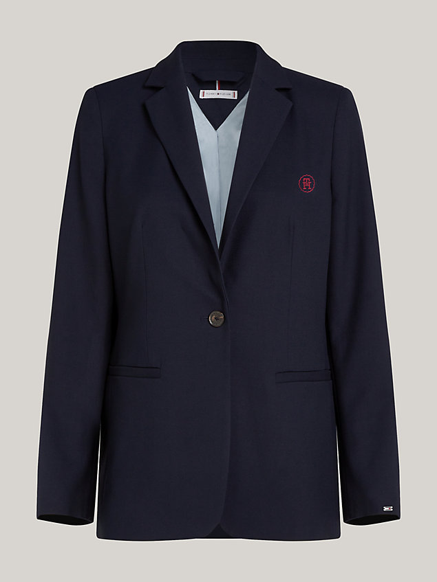 blue th monogram embroidery single breasted regular blazer for women tommy hilfiger