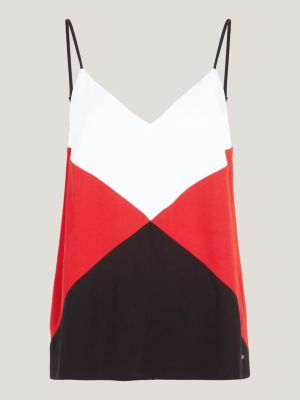 Argyle Colour-Blocked Relaxed Cami, Red